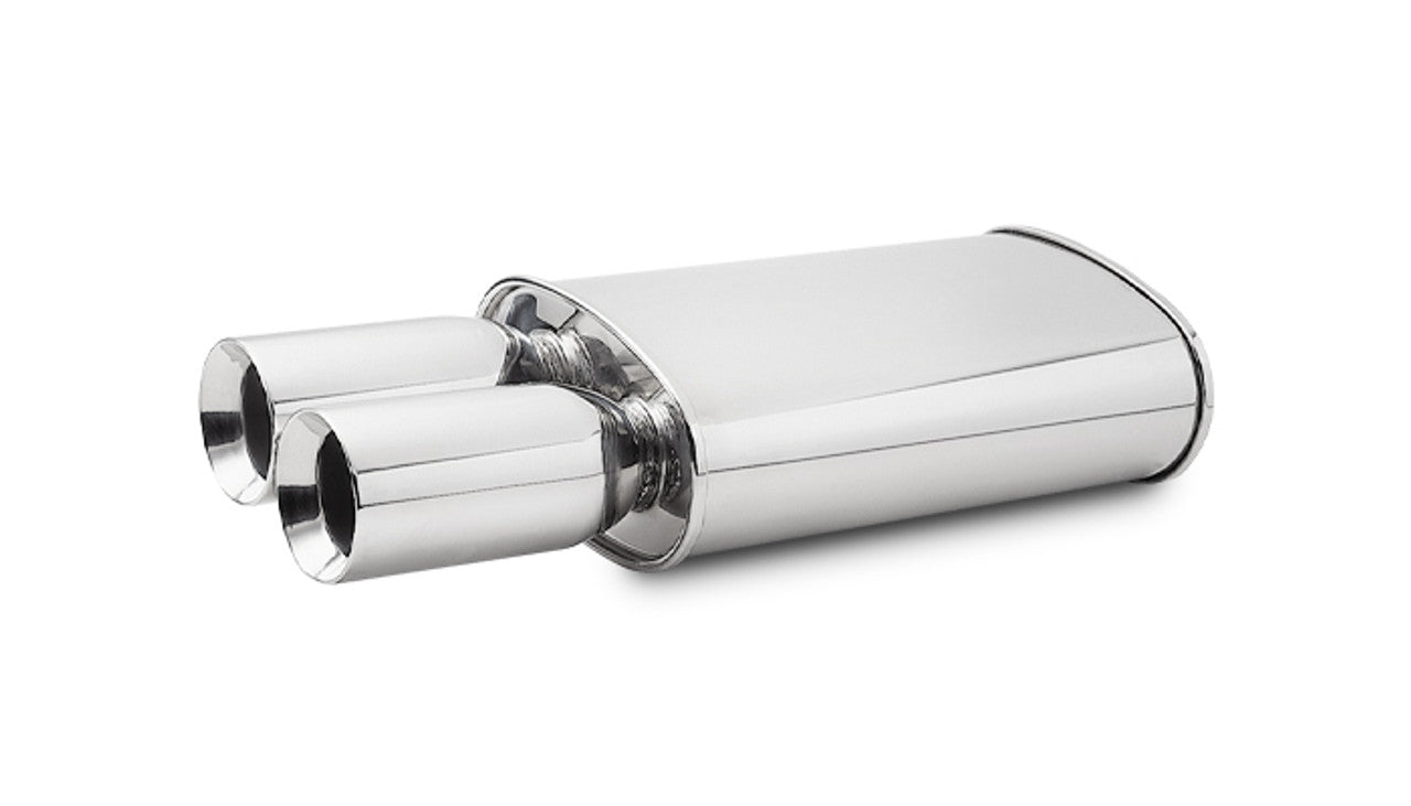 Vibrant StreetPower Oval Muffler w/ Dual 3.5in Round Tips Straight Cut Beveled Edge 2.5in inlet I.D. (1040)