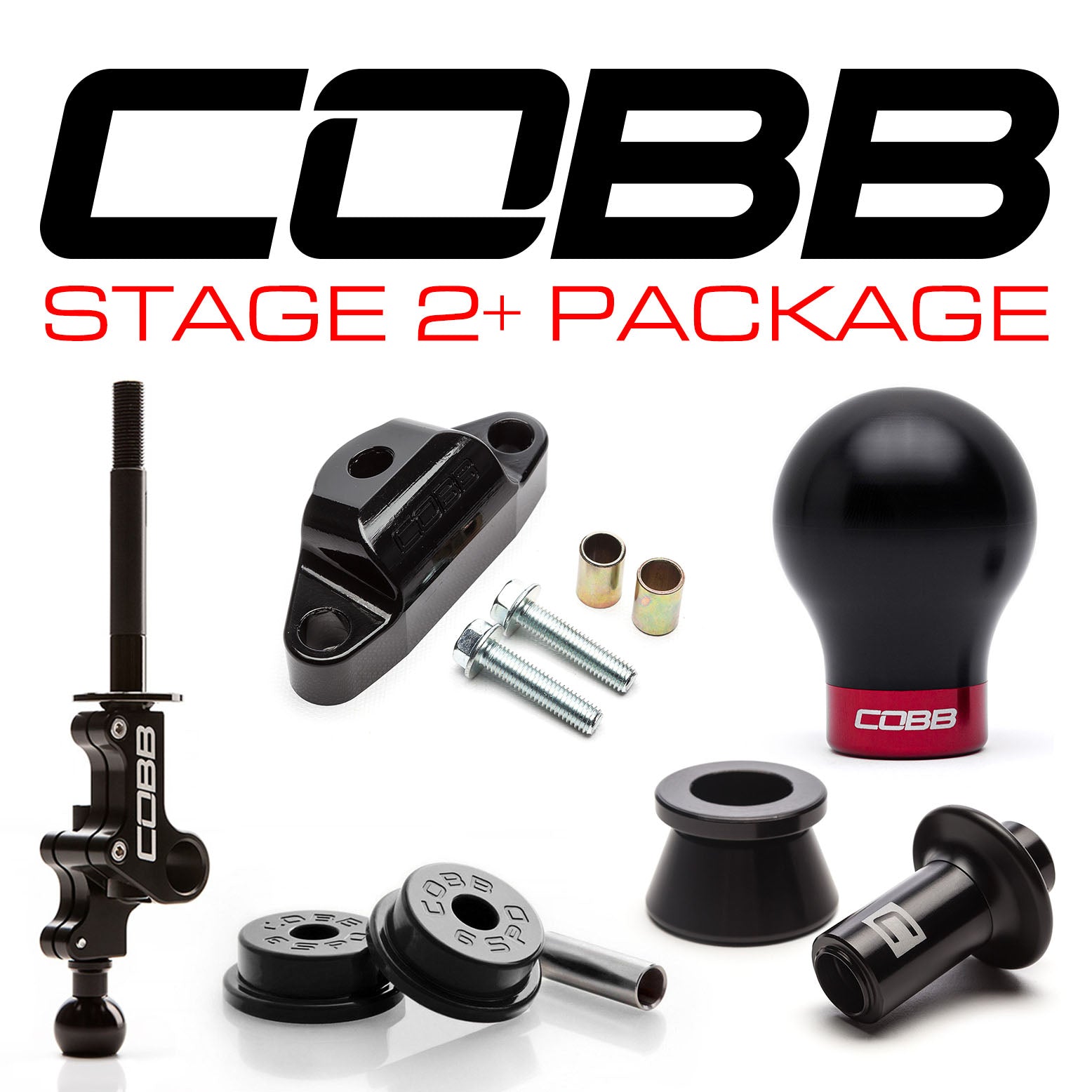 Cobb 04-14 Subaru Impreza/ 15-21 WRX 6MT Stage 2+ Paquete de transmisión con perilla negra pesada + bloqueo rojo carrera (215X02P-WK-BK-RDBK)