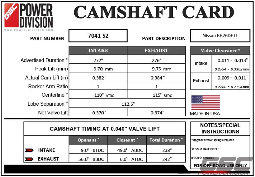 GSC P-D Nissan Skyline R32/R33 RB26DETT S2 Camshafts 272/276 Billet