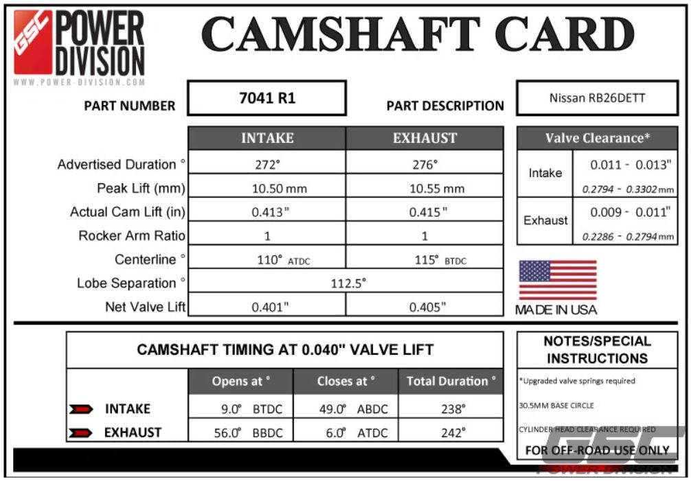 GSC P-D Nissan Skyline R32/R33 RB26DETT R1 Camshafts 272/276 Billet