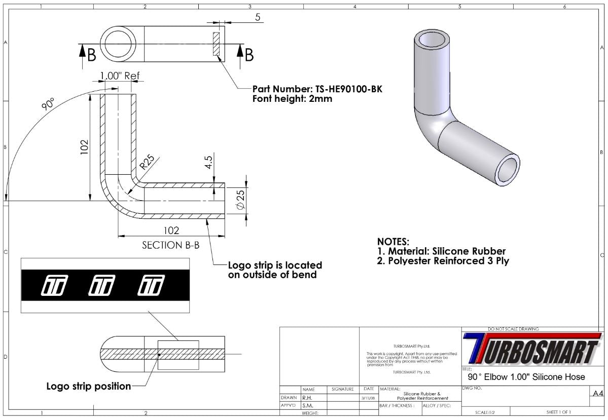 Turbosmart 90 Codo 1.00 - Manguera de silicona azul (TS-HE90100-BE)