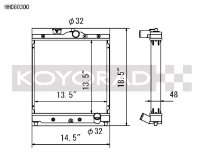 Koyo Honda 92-00 Civic/93-97 Del Sol 1.6L w/ 32mm Inlet/Outlet Pipes MT Radiator