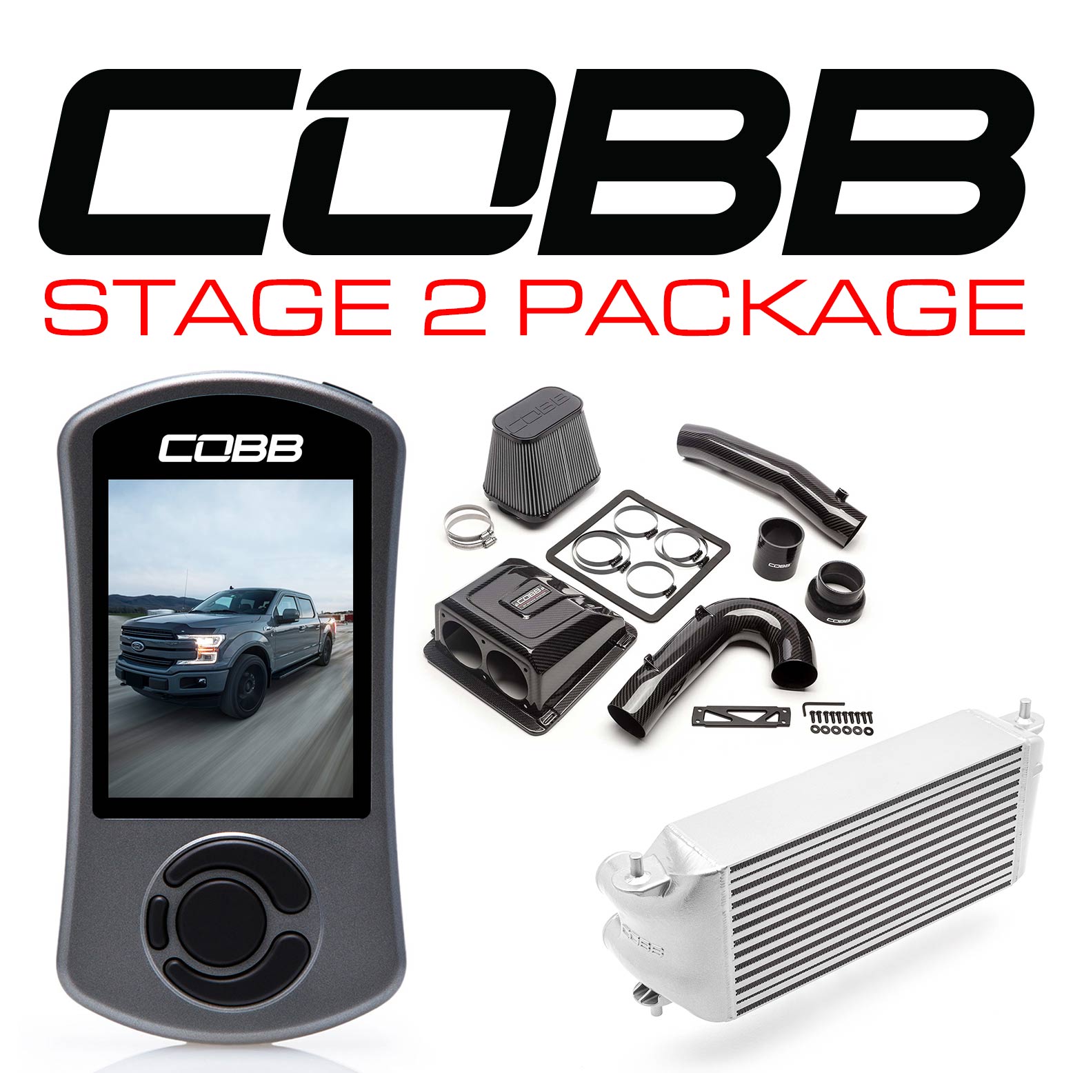 Cobb 17-19 Ford F-150 Ecoboost 3.5L con TCM Stage 2 Redline CF Power Pkg - Plata (Factory Loc. I/C) (FOR0060S20SL-TCM-RED)