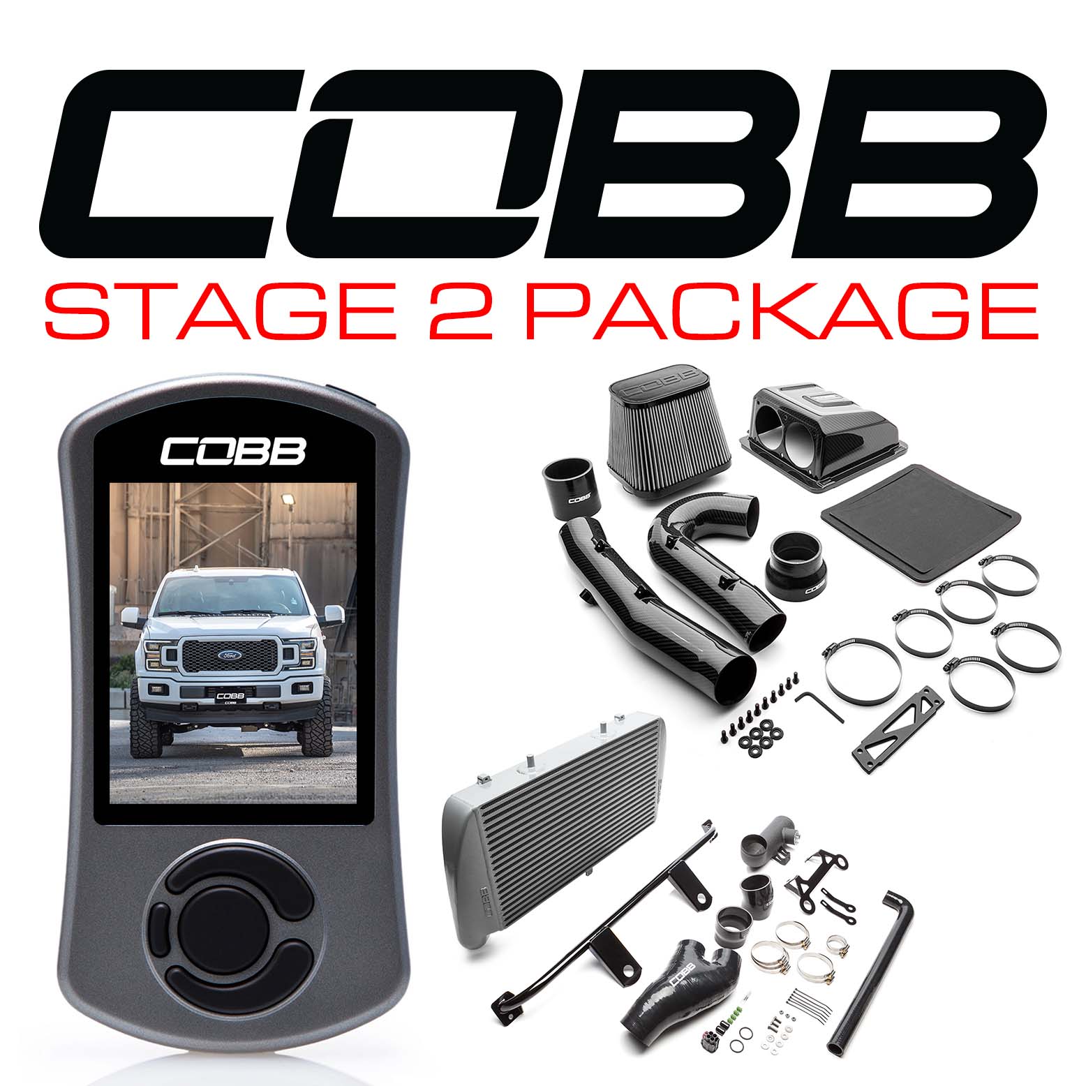 Cobb 18-20 Ford F-150 2.7L Etapa 2 Redline CF Paquete de potencia - Plata (FOR0080020SL-RED)