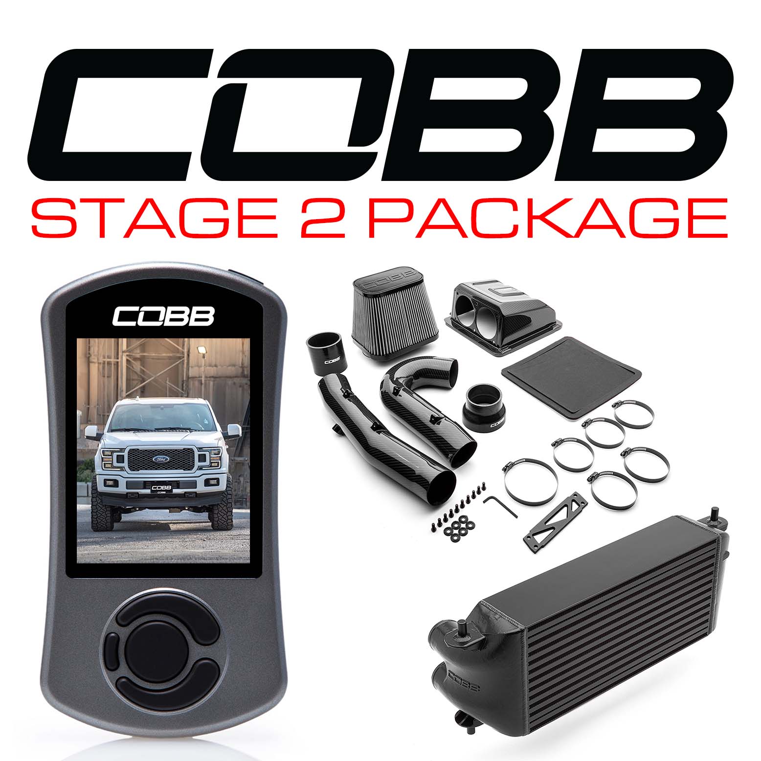 Cobb 18-20 Ford F-150 2.7L Etapa 2 Redline CF Paquete de energía - Negro (Factory Loc I/C) (FOR0080S20BK-RED)