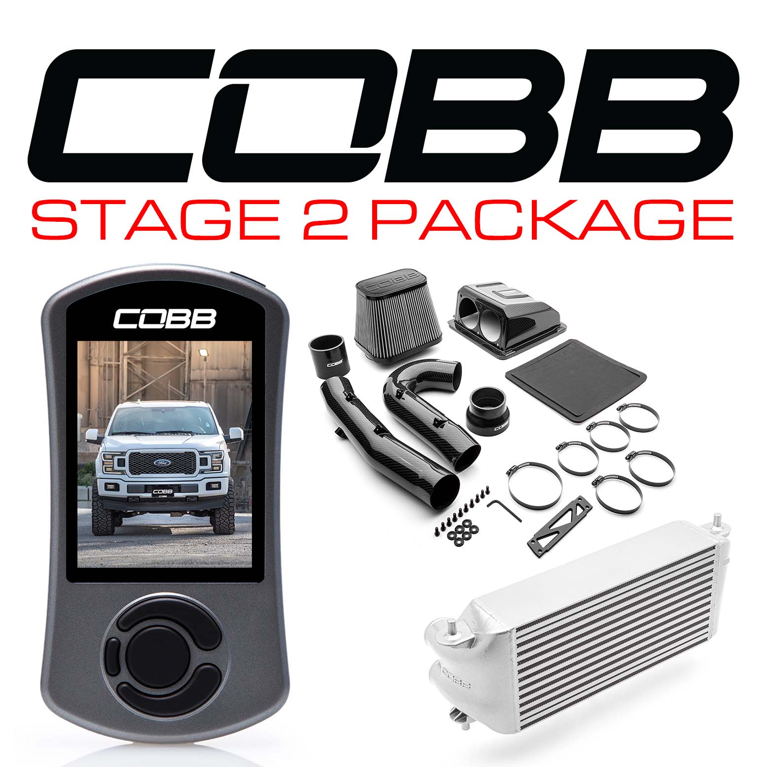 Cobb 18-20 Ford F-150 2.7L Stage 2 Redline CF Power Package - Silver (Factory Loc. I/C) (FOR0080S20SL-RED)