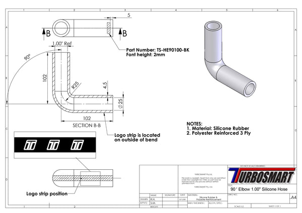 Turbosmart 90 Codo 1.00 - Manguera de silicona negra (TS-HE90100-BK)