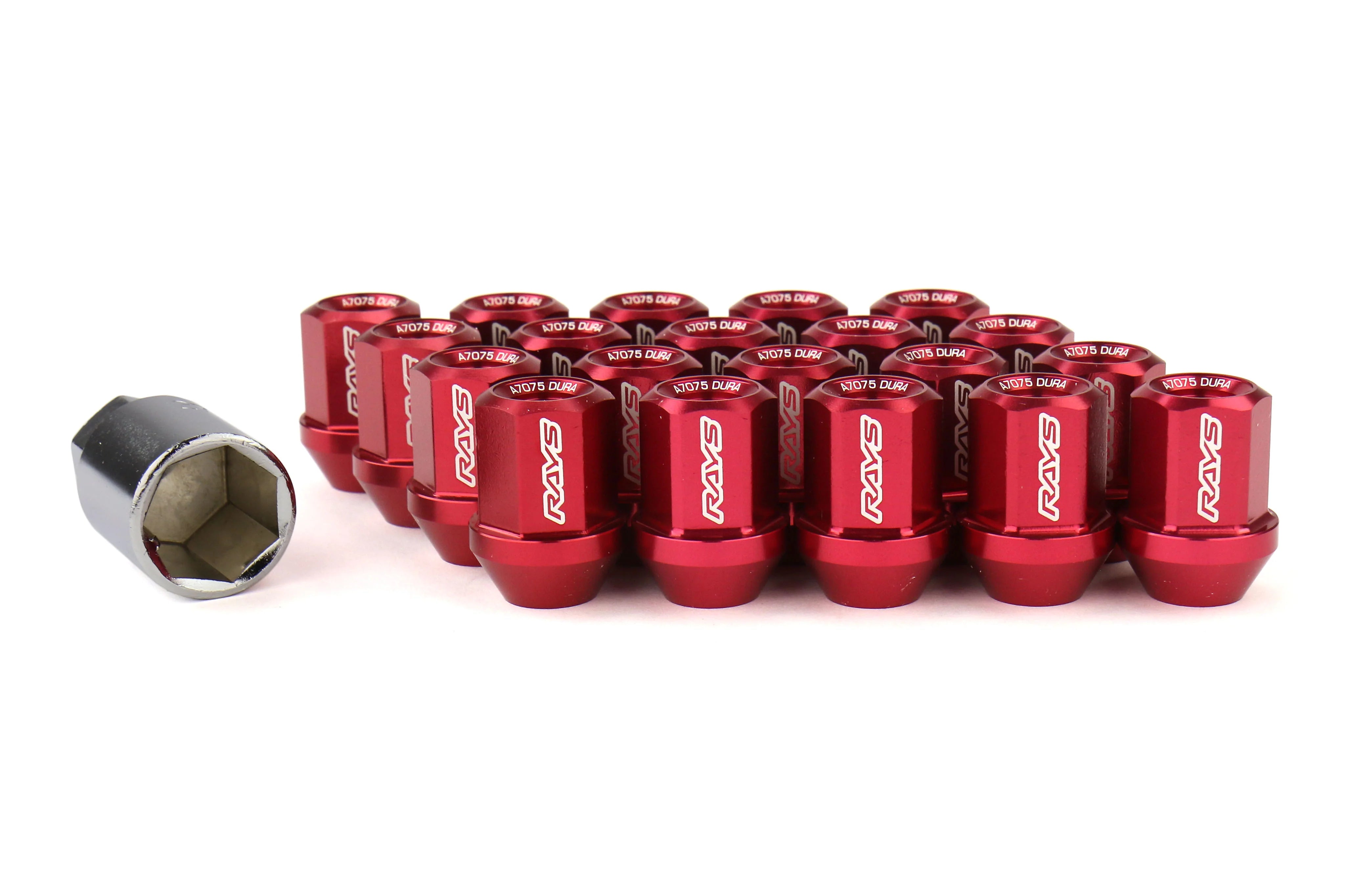 Rays Dura-Nut L32 Straight Type 12x1.25 Lug Nut Set 16 Lug 4 Lock Set in Red