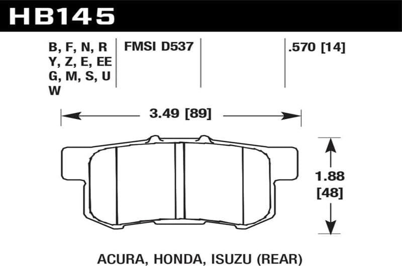 Pastillas de freno traseras Hawk Performance DTC-70 Race para Honda S2000 00-09 | 02-06 Acura RSX | 02-11 Honda Civic Si (HB145U.570) 