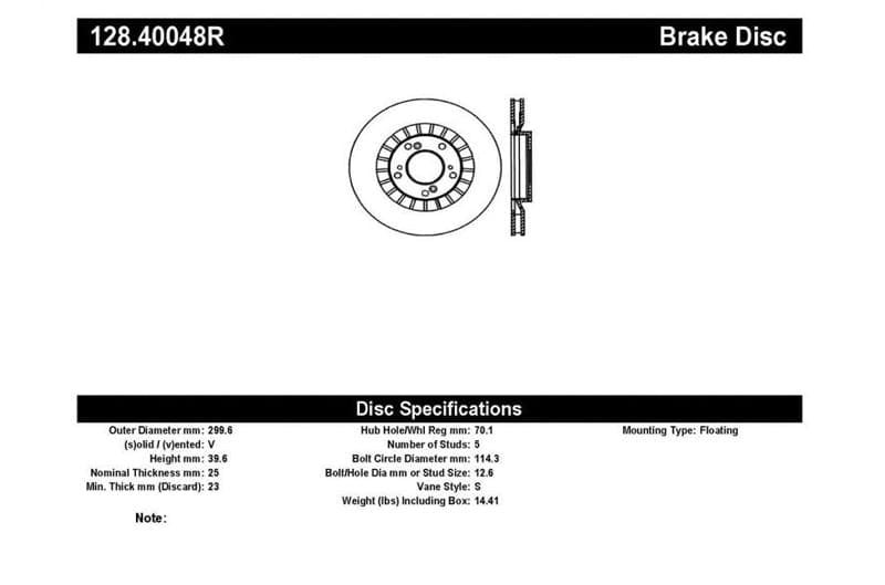 StopTech Front Drilled Right Rotor for 2000-2009 Honda S2000 (sto128.40048R)