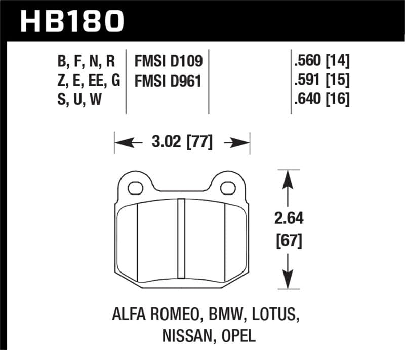 Hawk 03-06 Evo / 04-09 STi / 03-07 350z Track DTC-60 Almohadillas traseras de carrera (HB180G.560) 