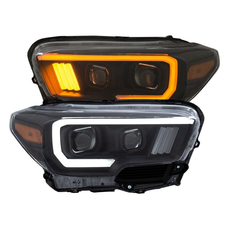 ANZO 2016-2021 Toyota Tacoma Projector Headlights w/ Plank Style Switchback Black w/ Amber