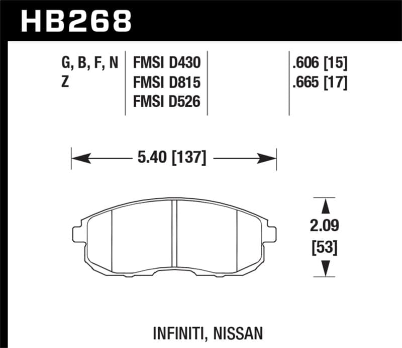 Hawk 03-04 G35/03-05 G35X/ 02-05 350z w/o Brembo DTC-60 Race Front Brake Pads (HB268G.665)