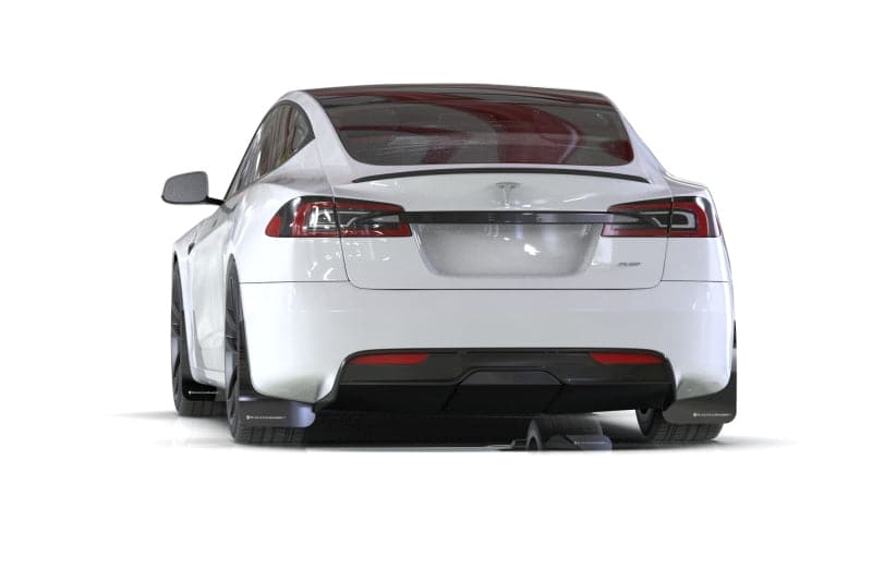 Rally Armor 21-23 Tesla Model S / S Plaid Black UR Mud Flap w/ White Logo (MF101-UR-BLK-WH)