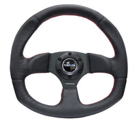 NRG Flat Bottom Leather Steering Wheel w. Red Stitch