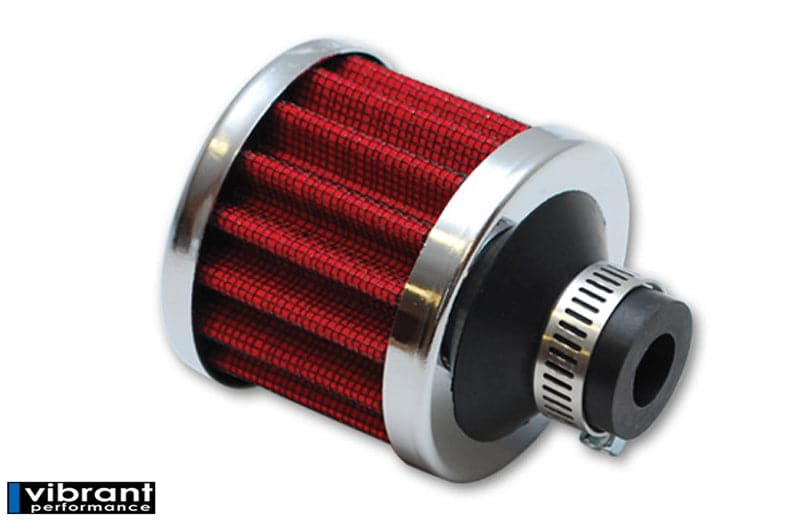 Vibrant Crankcase Breather Filter w/Chrome Cap 2 1/8in 55mm Cone ODx2 5/8in 68mm Tallx5/8in 15mm ID