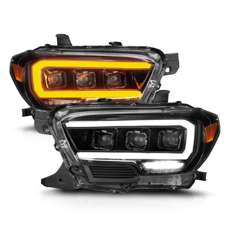 ANZO 16-22 Toyota Tacoma SR/SR5 SOLAMENTE Faros delanteros LED completos con barra de luces secuencial. Negro con luz de iniciación (111562)