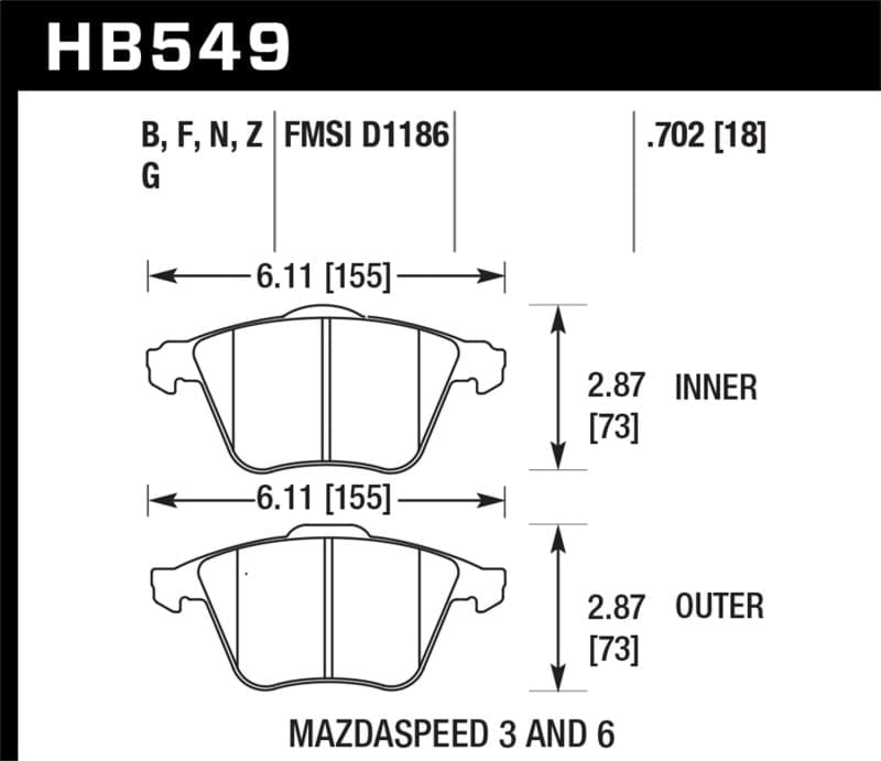 Hawk 07-08 Mazdaspeed3/06-07 Mazdaspeed6 HP+ Pastillas de freno delanteras de calle