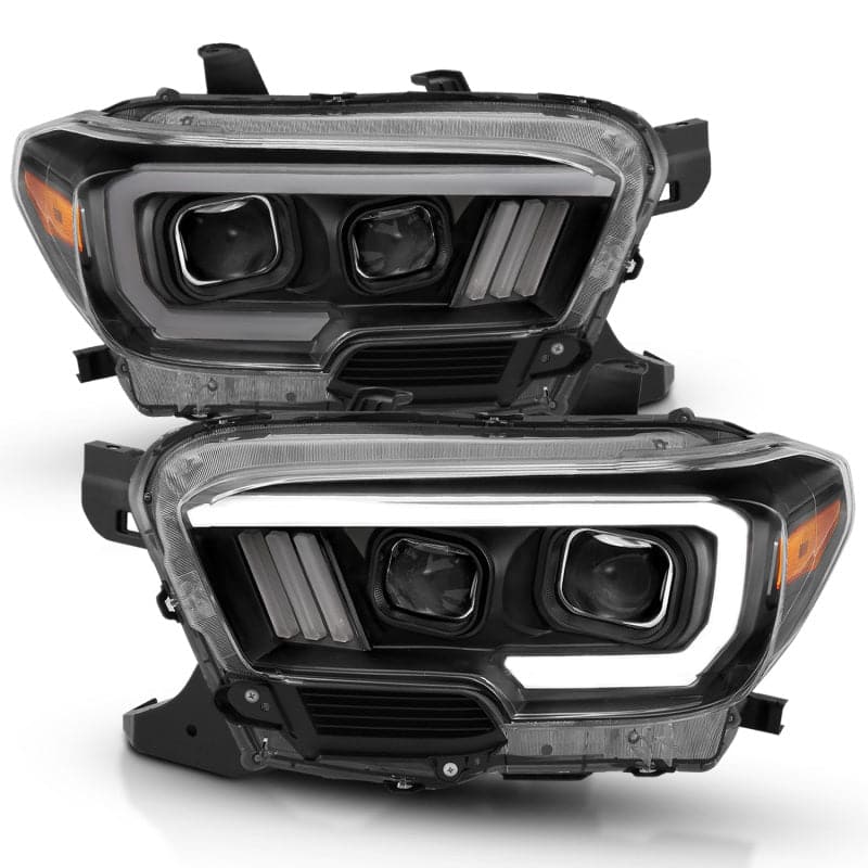 ANZO Faros delanteros proyectores Toyota Tacoma 2016-2021 con diseño estilo tablón negro/ámbar con DRL