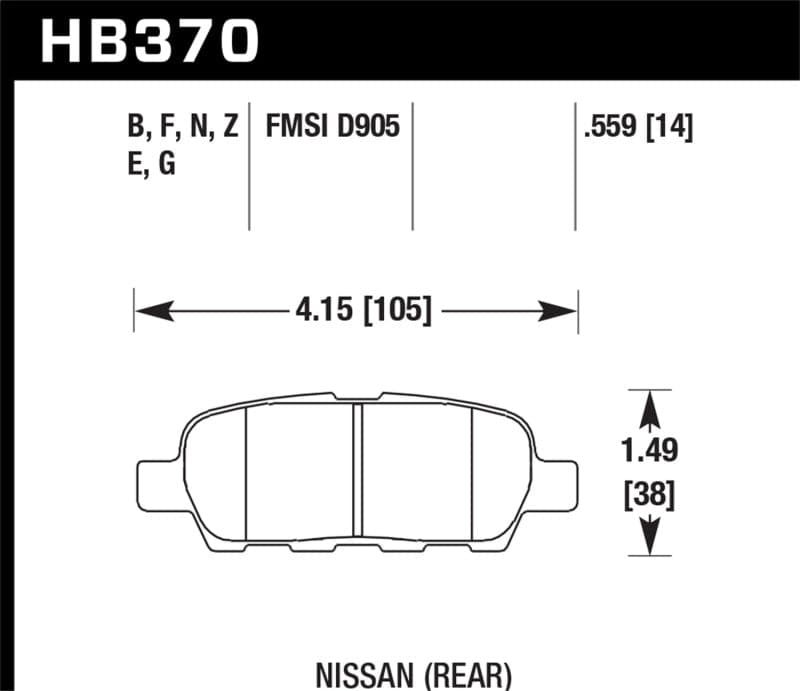 Hawk 03-07 350z / G35 / G35X w/o Brembo HPS Street Rear Brake Pads (HB370F.559)