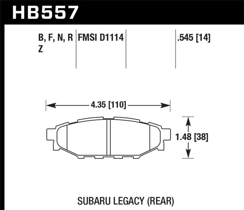 Hawk 2013+ Subaru BRZ Ltd (disco delantero de 277 mm/disco trasero sólido) Alto rendimiento. Pastillas de freno traseras Street 5.0 (HB557B.545)