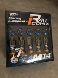 KICS 14x1.5 R40 iCONIX Lug Nuts & Locks in Classic Color w. Blue Caps (RIA14GKU)