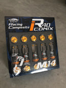 KICS 14x1.5 R40 iCONIX Lug Nuts & Locks in Classic Color w. Gold Caps (RIA14GKA)