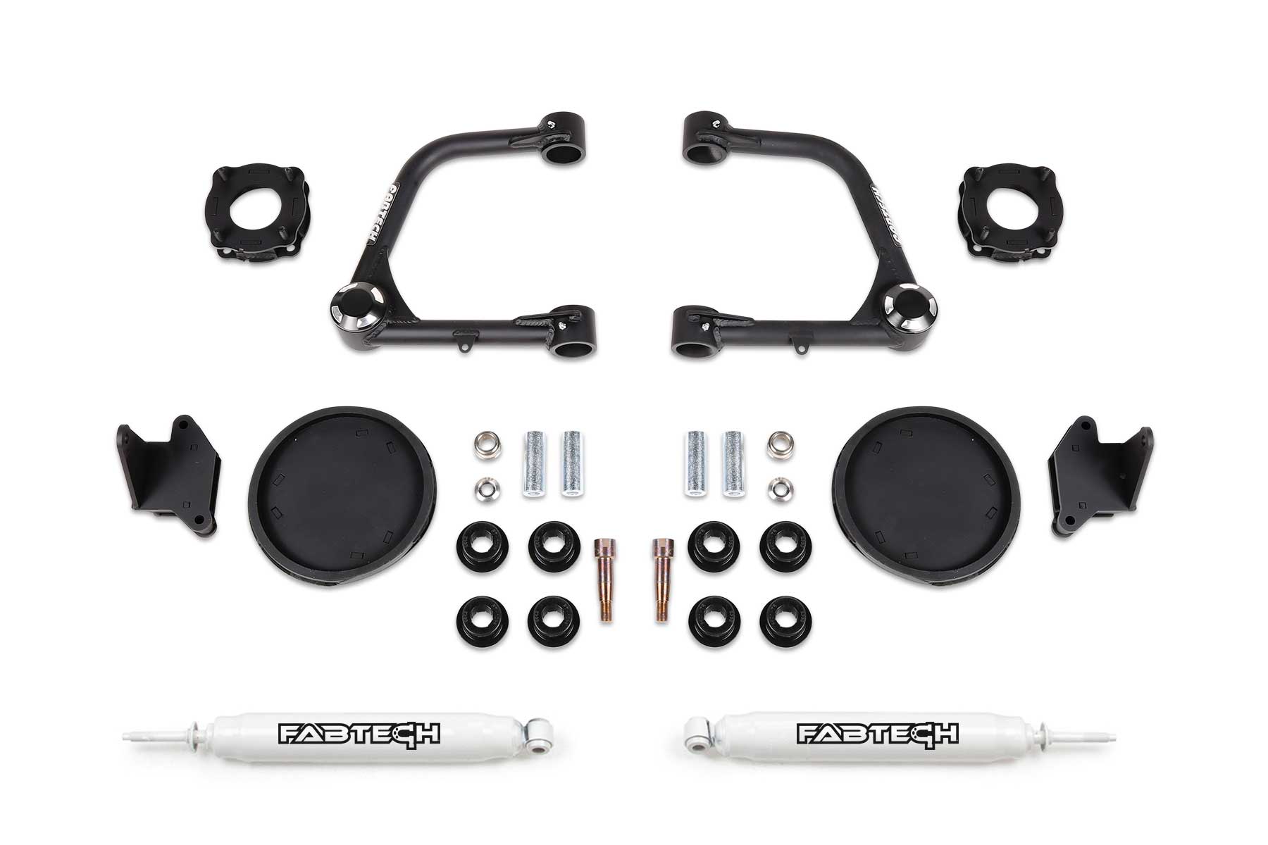 Fabtech 2022 Toyota Tundra Kit de elevación Uniball UCA de 3 pulgadas * Espaciadores de amortiguador delantero y espaciador de resorte helicoidal trasero (K7086)